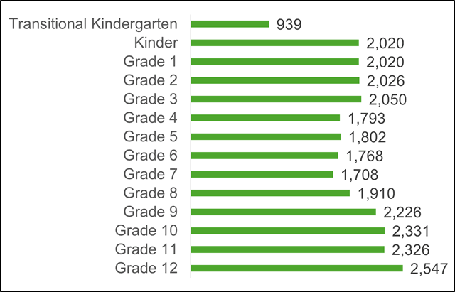 2024-25 Students in Foster Care by Grade Level Chart. Data available in the below table.