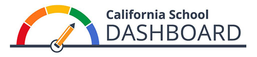 This is an image of the California School Dashboard logo with a color gauge starting on the left with red, orange, yellow, green, and then blue.
