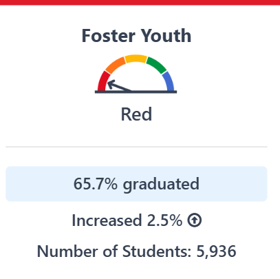Foster youth student group has a status level of ‘Very Low. Details provided above image.