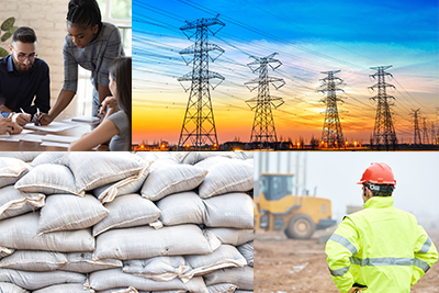 Image of natural disasters - fire, tornado, earthquake and flood.