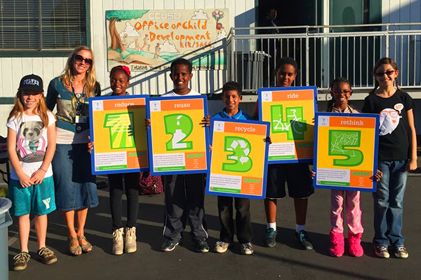 Picture of Culver City Unified School students holding Green 5 sign.