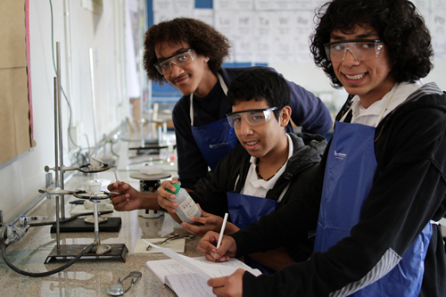 Students in the science lab at Environmental Charter High School