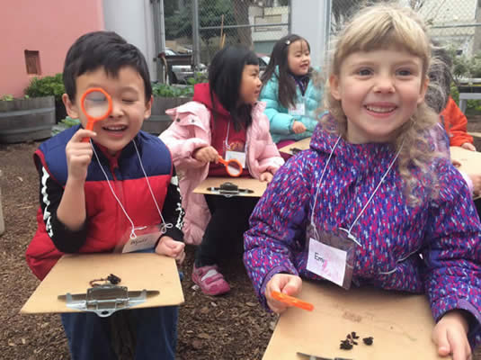 Students investigating in an outdoor classroom.