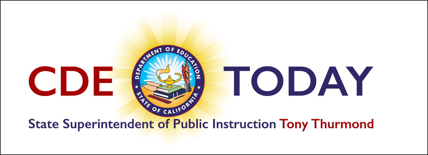 Logo for CDE Today: State Superintendent of Public Instruction Tony Thumond