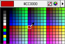 Text Color dialog shown with color selector table. CC0000 is the color in Column-10, Row-7