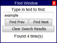 Find Window for the Find on Web Page Feature.