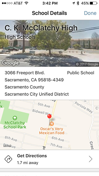 School Details with school's street view picture.