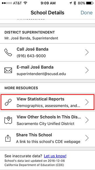 School Details with the More Resources section.