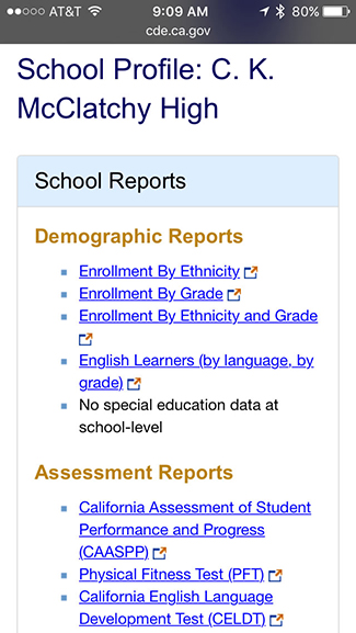 Page with Demographic and Assessment reports links.
