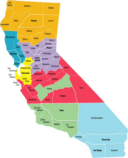 Map of California with County Geographic Areas