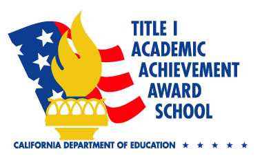 Rectangle image with flame and US Flag with text: Title I Academic Achievement Award School